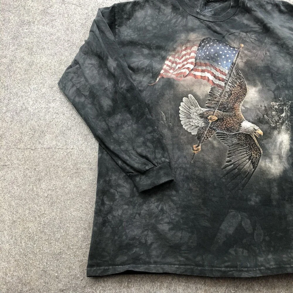 The Mountain Shirt Mens XL Black Bald Eagle American Flag Graphic Long Sleeve - Picture 2 of 9